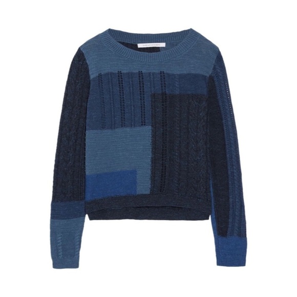 Diane von Furstenberg Blue Padma Intarsia Cotton Pullover Knit Sweater EUC XS - Picture 3 of 12